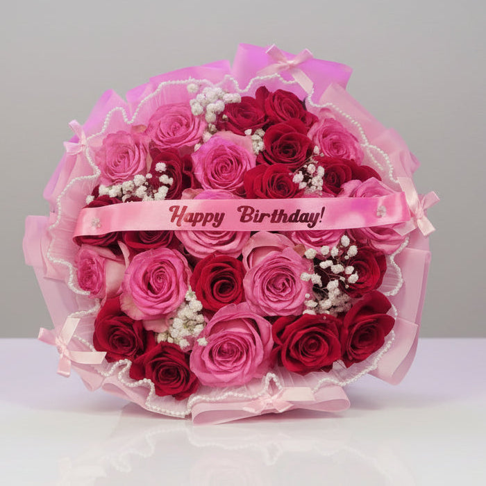 Mixed Pink & Red Bow Bouquet