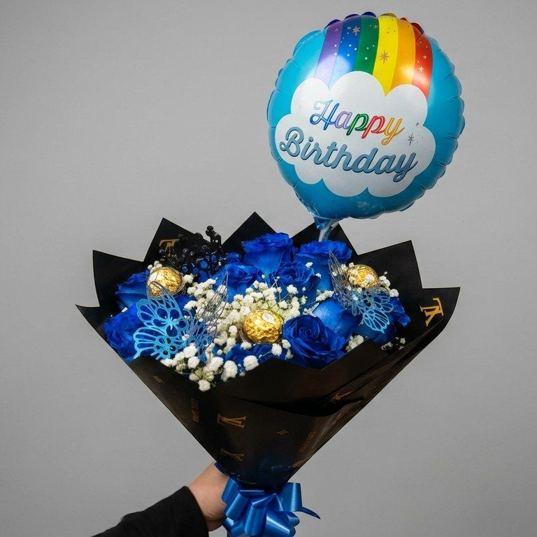 Blue Birthday Dzn Rose Bouquet