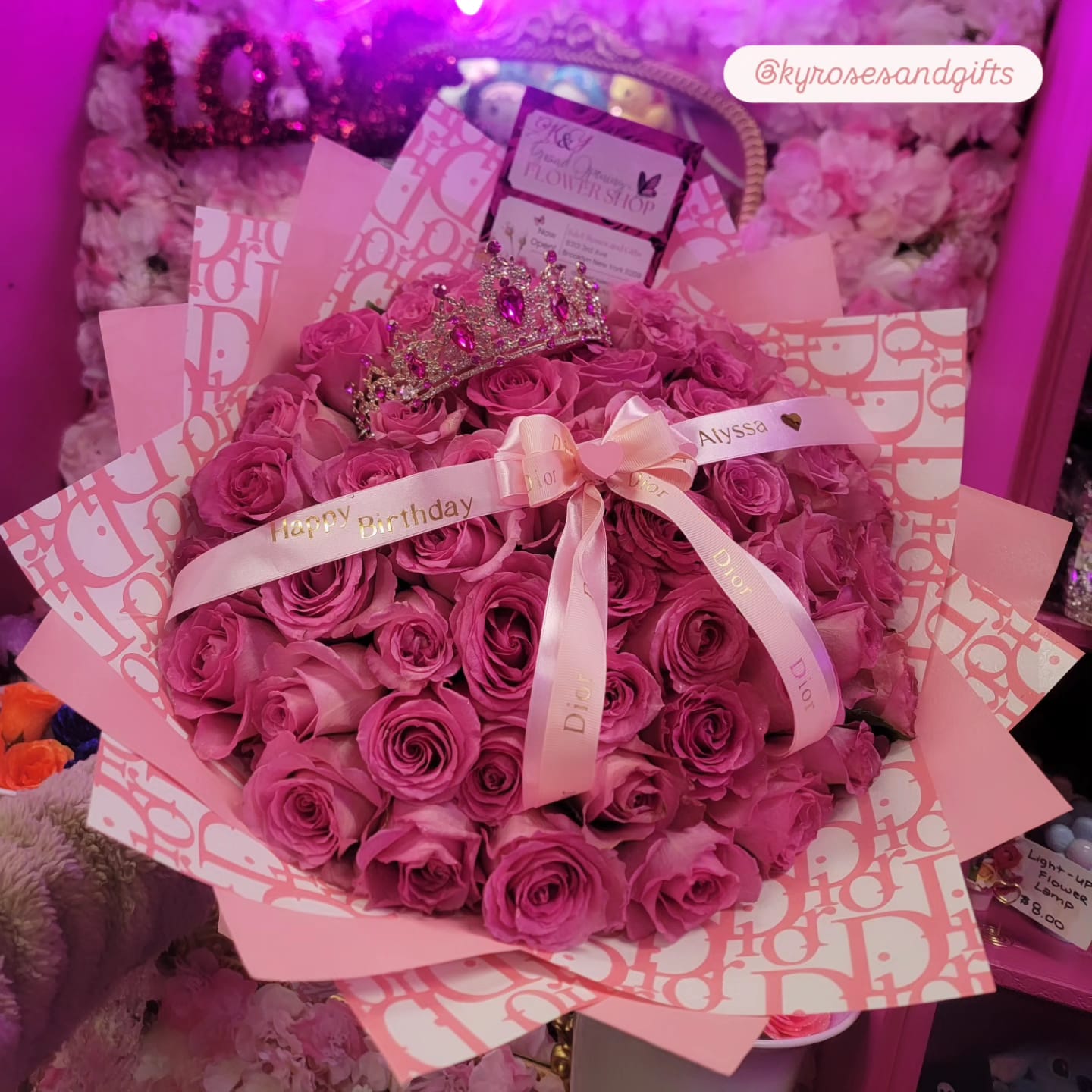 Pink Birthday Dior Bow Bouquet