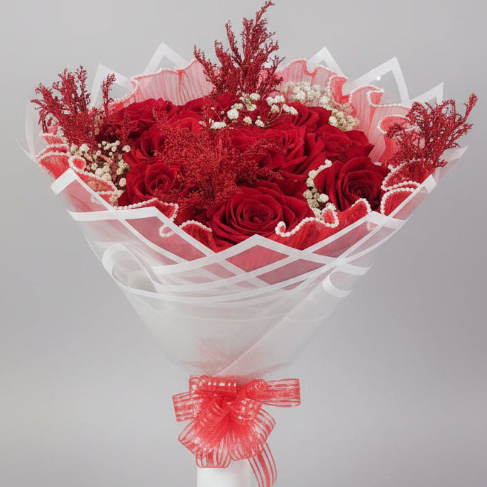 10 Rose with Pearl Mesh