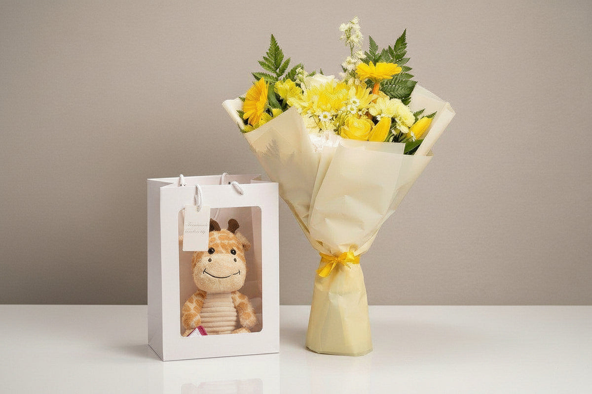 Yellow plushie & Flowers