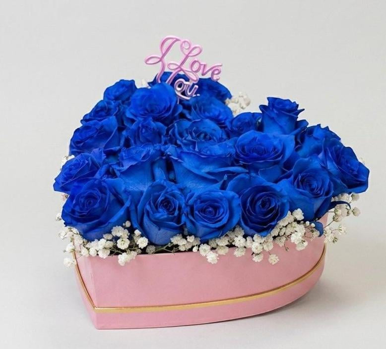 Blue Rose Heart Box