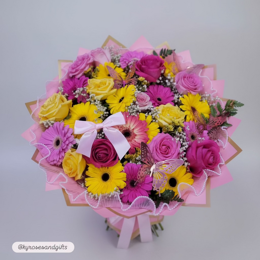 Roses & Gerberas Bow Bouquet (X-Large)