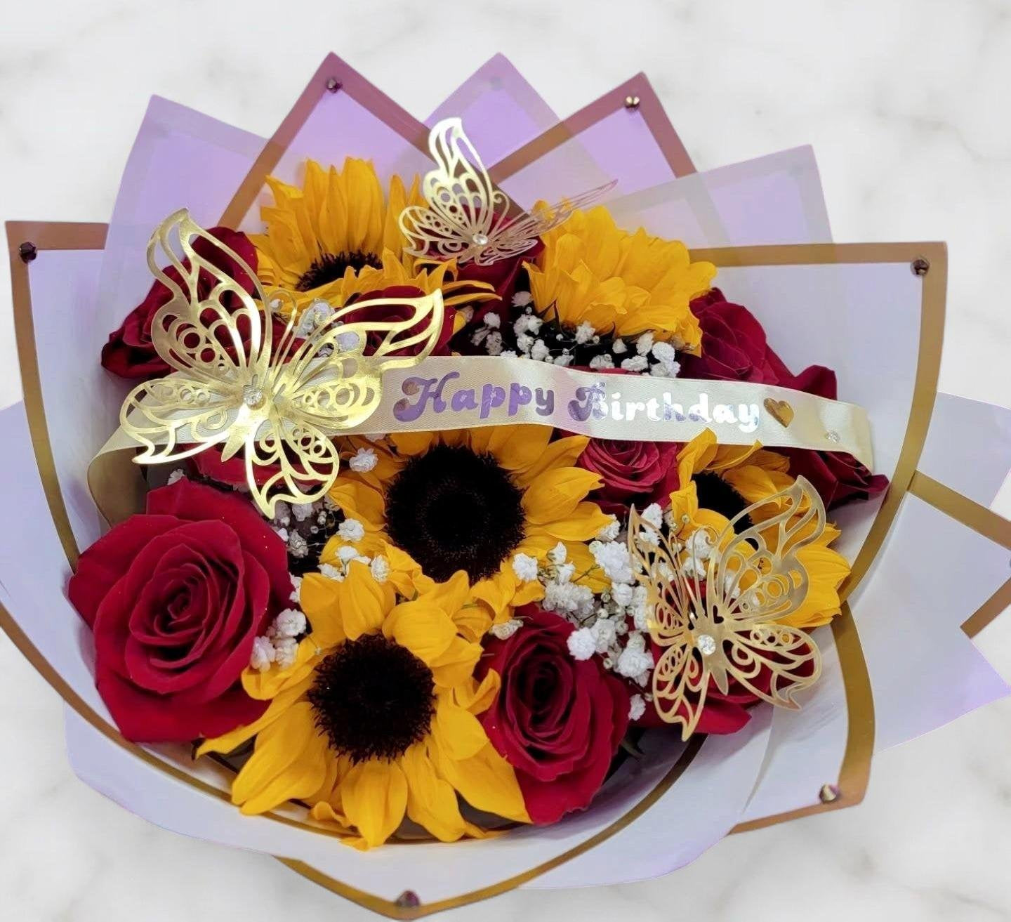 Birthday Red Rose & Sunflowers Bouquet