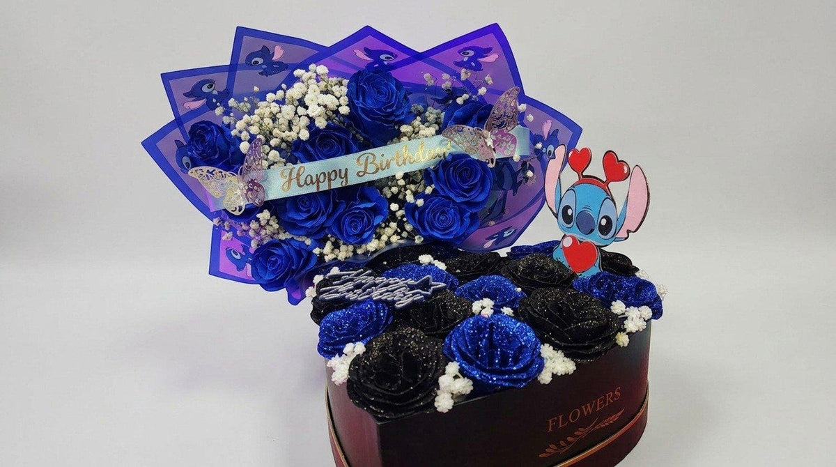 Stitch Birthday Duo (Natural & Artificial Flowers)