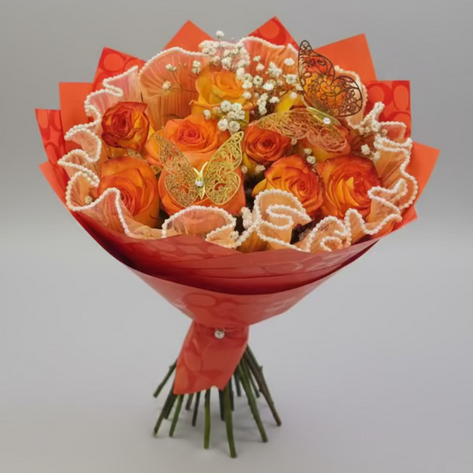 10 Rose with Pearl Mesh