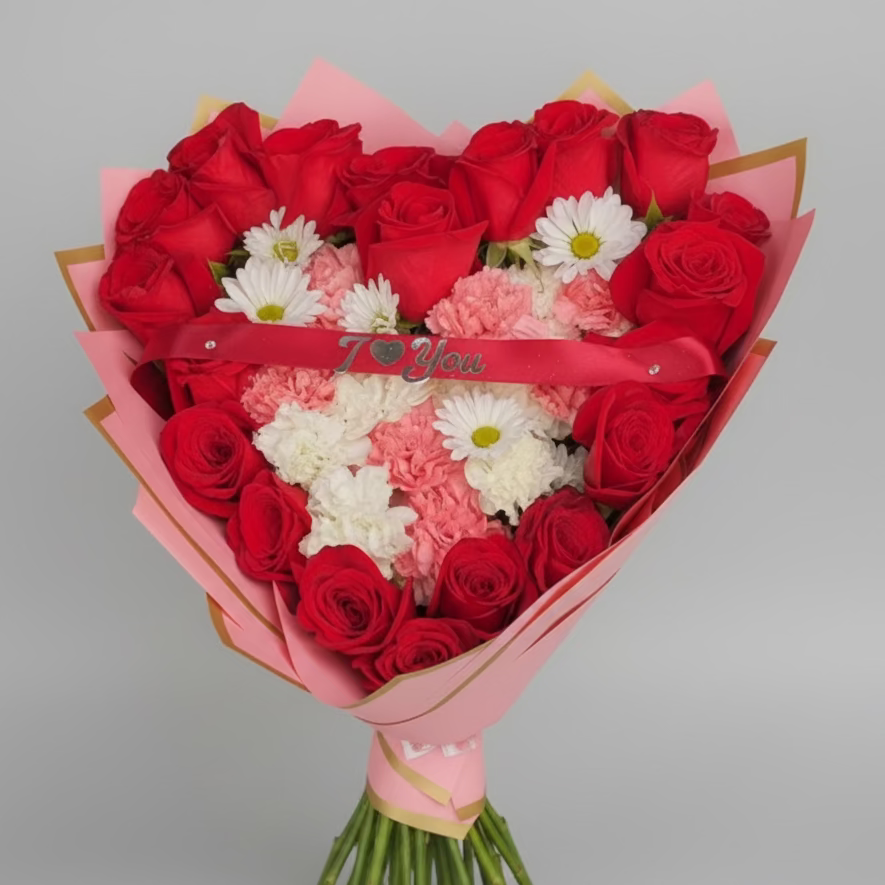 Heart Rose & Carnations