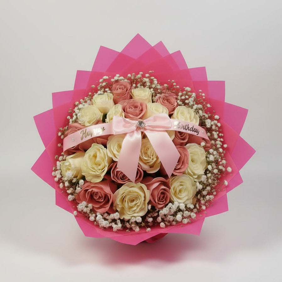 Pink Birthday Bow Banner Bouquet