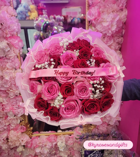 Mixed Pink & Red Bow Bouquet