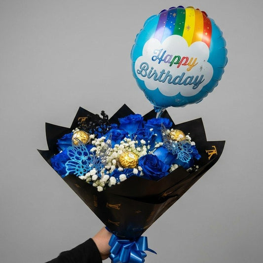 Blue Birthday Dzn Rose Bouquet