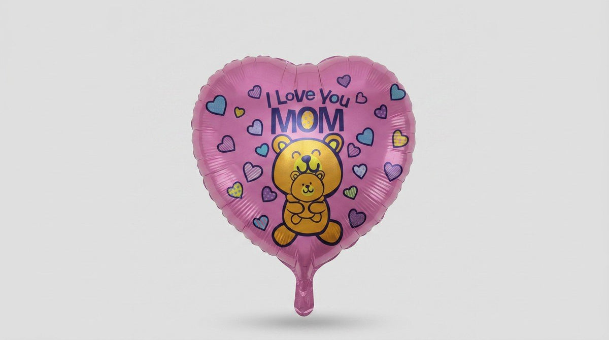 I Love You Mom Bear Heart Balloon 17in (HELIUM)