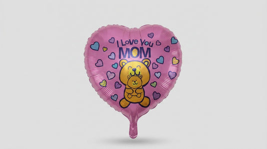 I Love You Mom Bear Heart Balloon 17in (HELIUM)