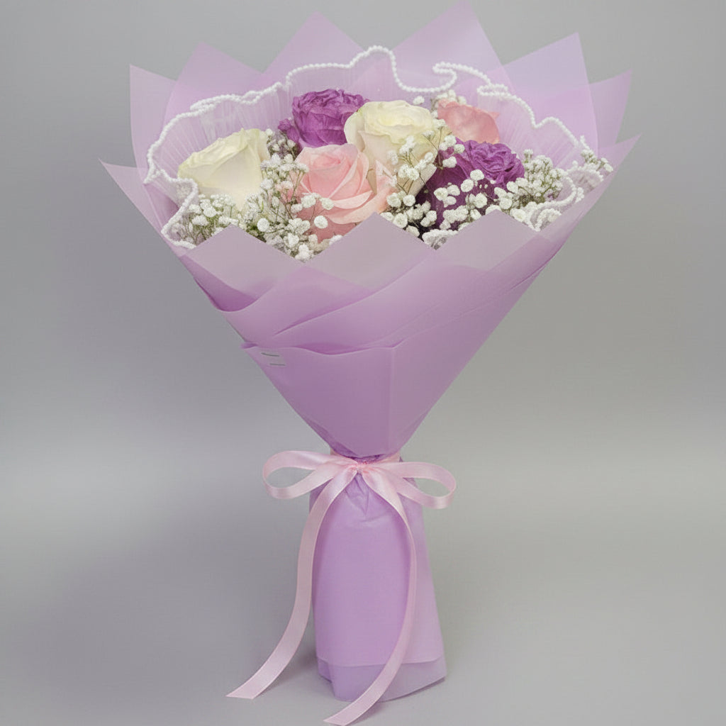 1/2 Dzn Roses with Pearl Mesh
