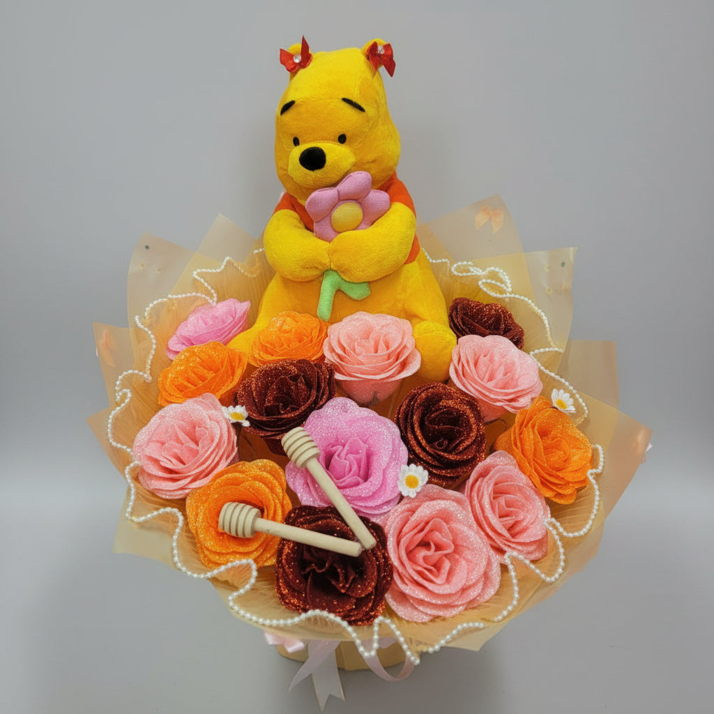 Winnie Pooh Glitter Rose Bouquet